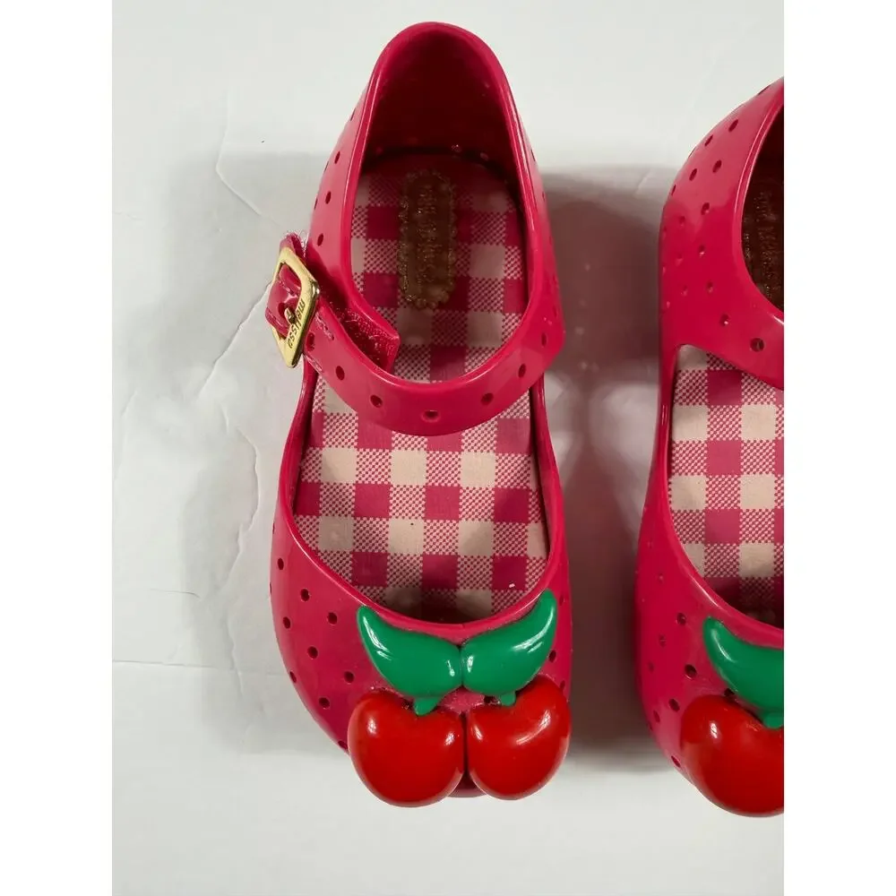 Mini Melissa Cherry Mary Jane Jelly Flats Pink Size 7 toddler girls